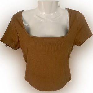 Wild Fable Women’s Jr. M Medium 5-7 Ribbed Stretch Crop Top Golden Brown NEW NWT